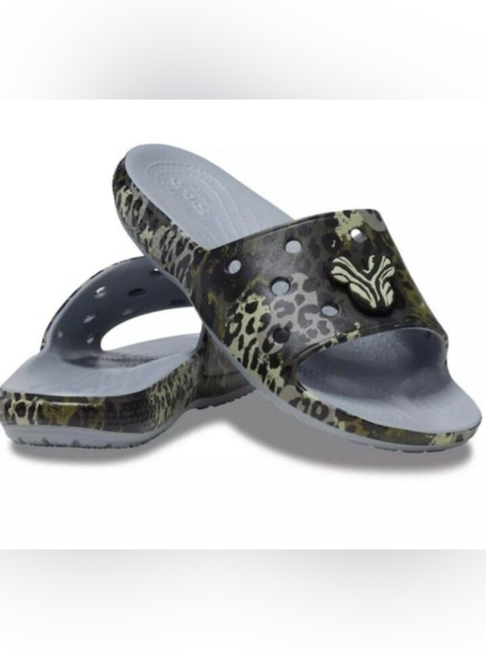 CROC x DISNEY Slide Sandals with Green Leopard Print